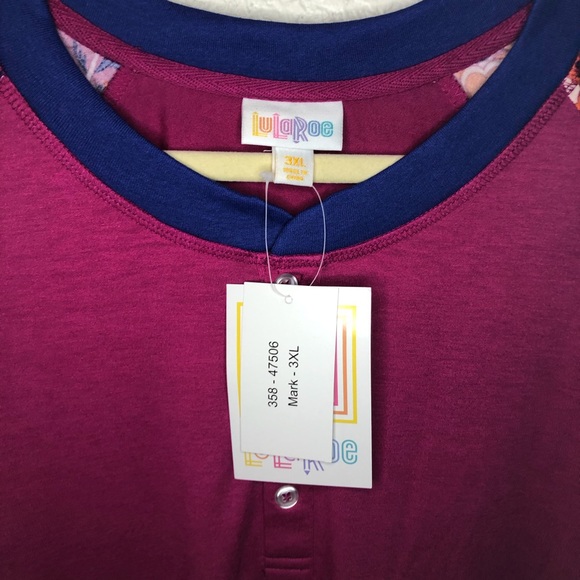 LuLaRoe Pink Long-Sleeve Henley “Mark” 3X BNWT - Picture 7 of 12